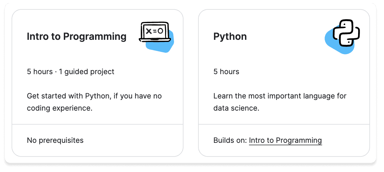 Image of the two kaggle thumbnails(https://www.kaggle.com/learn/intro-to-programming)
python(https://www.kaggle.com/learn/python)