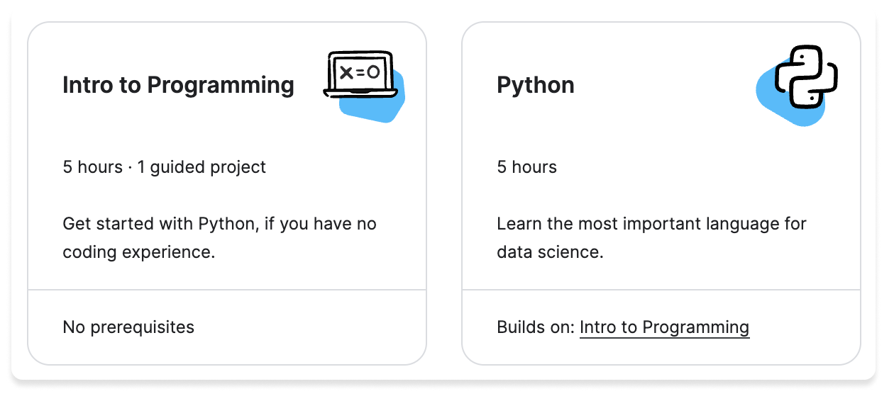 Image of the two kaggle thumbnails(https://www.kaggle.com/learn/intro-to-programming)
python(https://www.kaggle.com/learn/python)